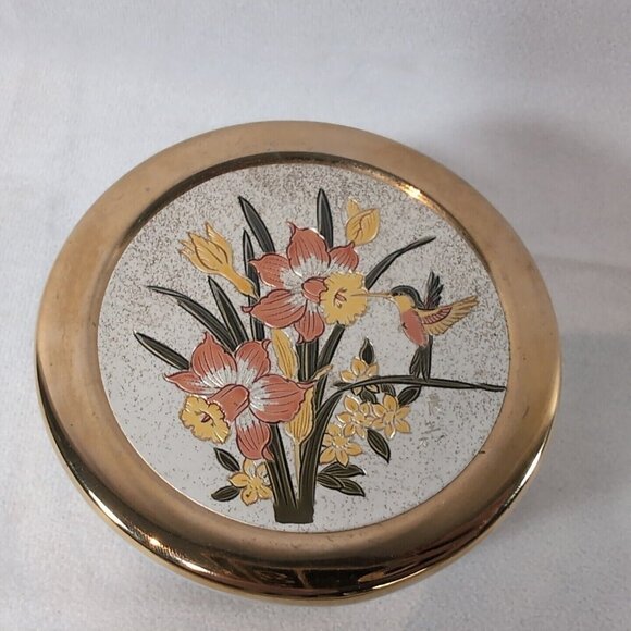 Chokin 24K Gold Edged Trinket Box Japan Hummingbird Flower Floral Jewelry Lilies - Picture 2 of 8